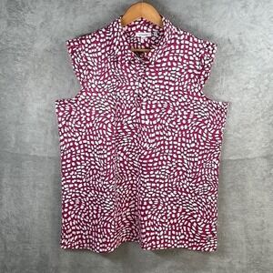 Chico's Women's Sleeveless Blouse Size 3 US 16 Red White Abstract Print Top‎